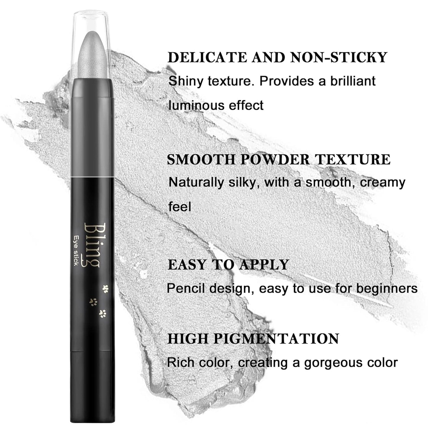 Boobeen Eyeshadow Stick Pencil Crayon Waterproof Cream Eyeshadow Glitter Eye Makeup, Easy to Use (02# + 08#)