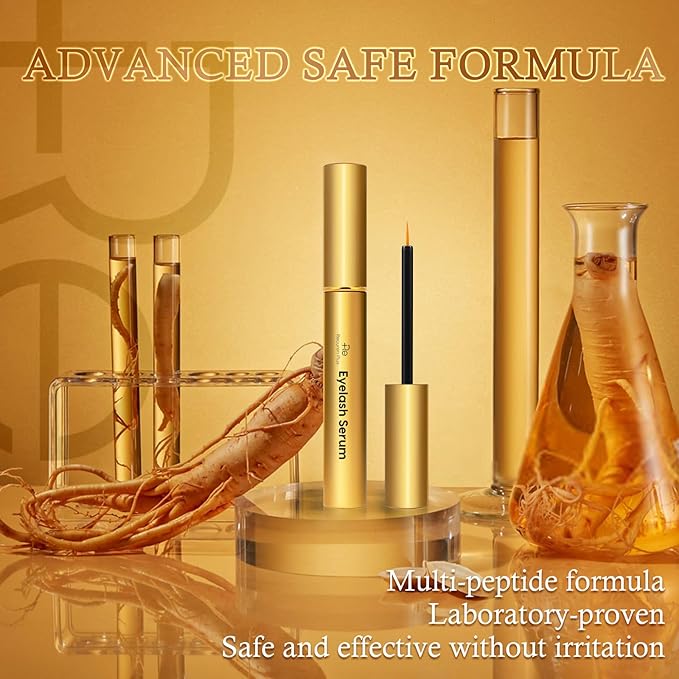 Premium Eyelash Growth Serum: Advanced Vegan Formula for Longer Thicker Lashes (Champagne Gold)