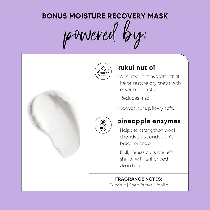 HASK Bonus Moisture Recovery Mask with Kukui Nut Oil & Pineapple Enzymes for Wavy, Curly, Coily & Kinky Hair, Hydrates, Softens, Prevents Damage, Vegan, Sulfate-Free, Cruelty-Free – 8 fl oz