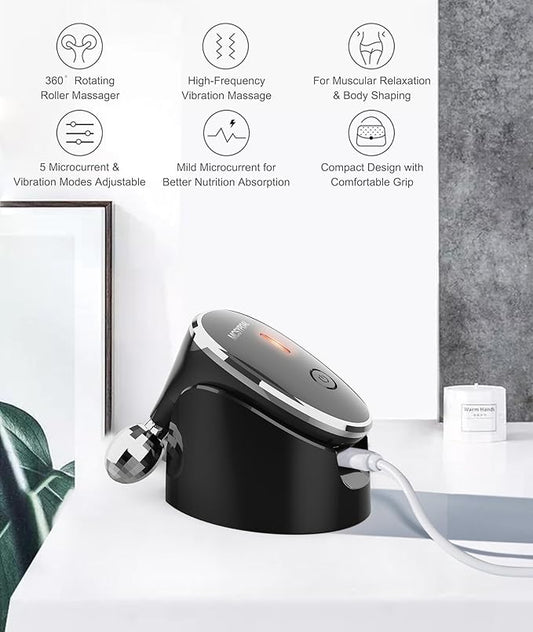 Micro-Current-Facial-Device, 5-in-1 Facial Roller Massager for Skin Care at Home, Face Massager Tool, Black