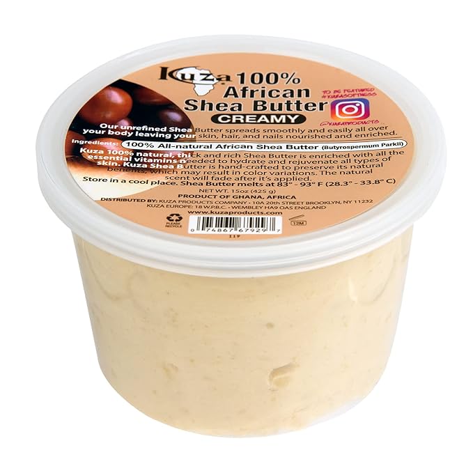 Kuza 100% Pure African Shea Butter with Borututu, White Creamy - 15oz. - Moisturizer for Hair, Skin & Nails