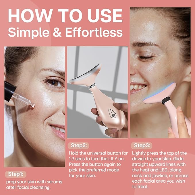 Lily Neck Face Massager, Skin Rejuvenation Beauty Massager, 3-in-1 at-Home Facial Spa Tool, Lifting, Toning and Tightening for a Radiant Appearance (Blush Pink)