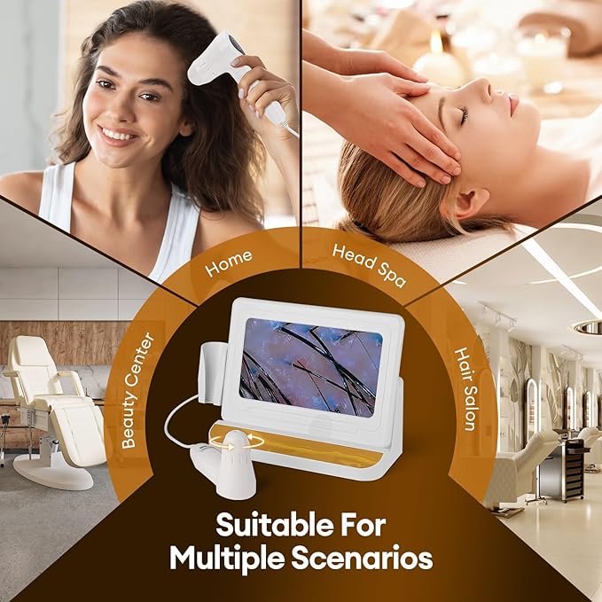Scalp Analysis Machine, 11 Inch HD Screen Skin Hair Analyzer, Digital Hair Follicle Scalp Detector with 50x/200x DualHeads for Home Salon Use,No APP Needed