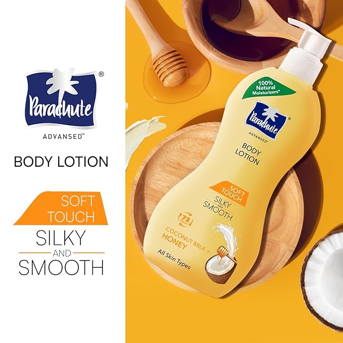 Parachute Advansed Soft Touch Body Lotion with Pure Coconut Milk & Honey |For Women & Men | All Skin types | 100% Natural, 72h Moisturisation | 13.5 Fl.oz. (Pack of 2)