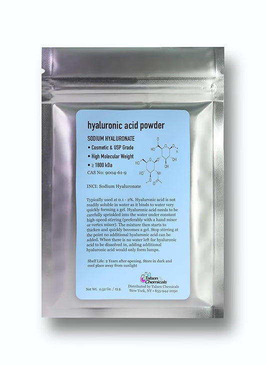 Hyaluronic Acid Powder (0.52 oz. / 15 grams) 1800 kDa+ Pure Hyaluronic Acid Powder For Skin Cosmetic Grade, Hyaluronic Acid High Molecular Weight Powder, DIY Hyaluronic Acid Serums