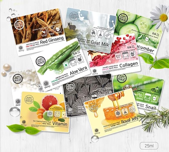 TNB Dewy Korean Essence Face Mask, Moisturizing Mask Sheet Pack, Korean Skin Care For All Skin Types (Goat Milk)