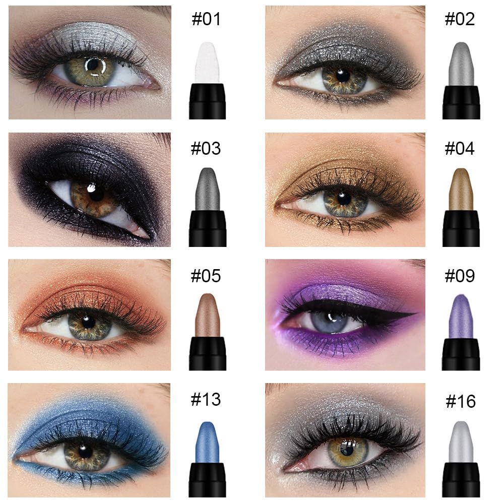 Kaely 8Pcs Cream Eyeshadow Stick Set, Pearl White Black Gray Khaki Royal Blue Vioiet Purple Silver, Shimmer Eyeliner Pencil Eye Shadow Sticks Palette Makeup for Older Women, sombras para ojos 01
