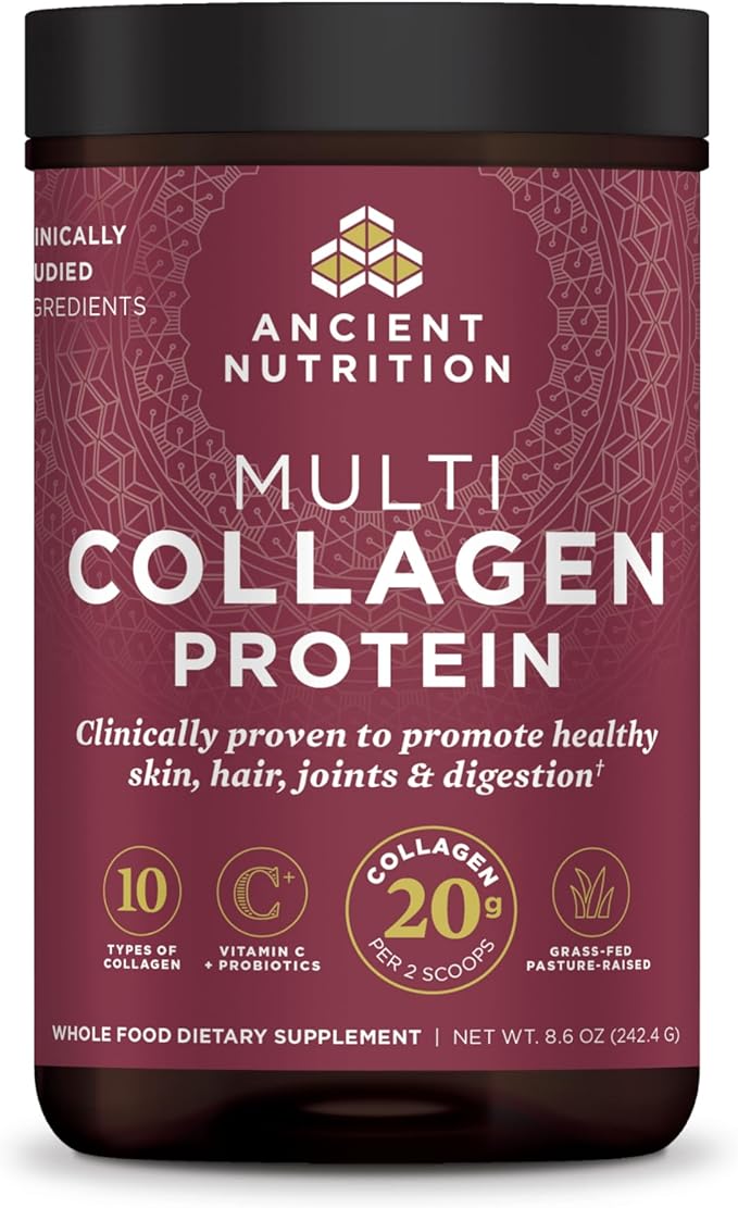 Ancient Nutrition Hydrolyzed Collagen Peptides Powder, Unflavored Multi Collagen Powder Packets for Women and Men with Vitamin C, 24 Servings, Supports Skin and Nails, Gut Health