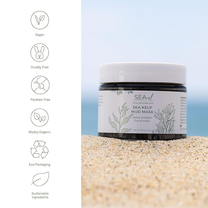 Sea Kelp Mud Face Mask Skincare Activated Charcoal & Bentonite Clay Detox & Repair Facial Mask Calming Hydration Boost - Turmeric & Aloe Daily Glow Essentials for Women & Men - 2oz