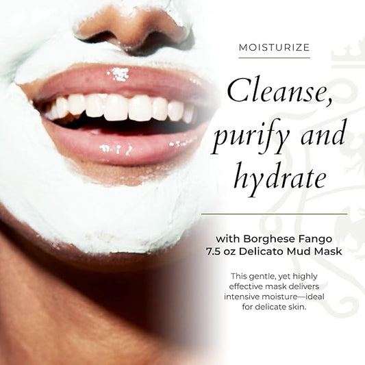 Borghese Advanced Fango Delicato Mud Musk - Hydrating Face Mask with Kaolin Clay, Aloe, Hydrolyzed Collagen & Hyaluronic Acid for Normal & Dry Skin