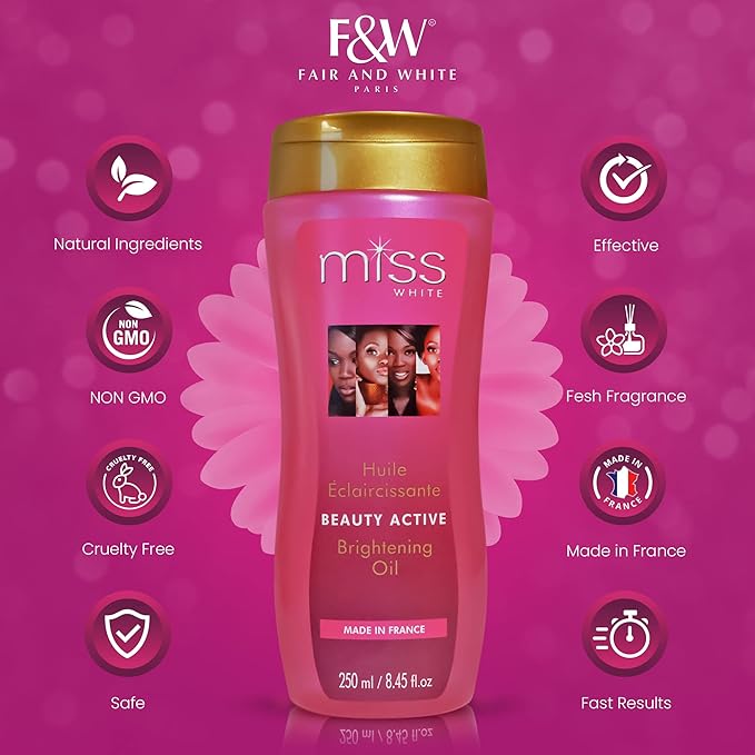 FAIR & WHITE Miss White Brightening Oil 250ml - Skin Brightening Properties, with Almond Oil