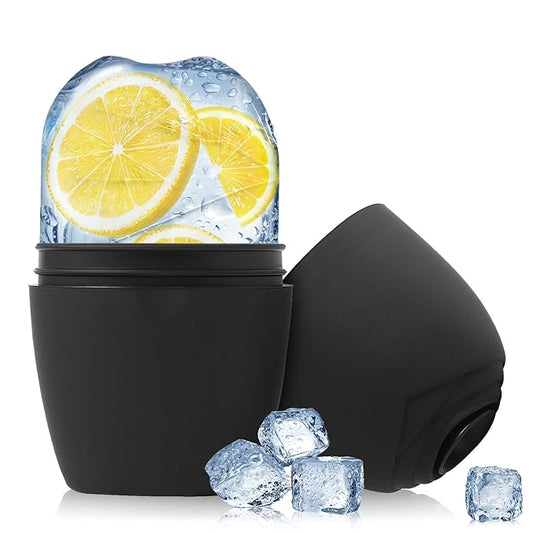 Silicone Ice Roller Facial Massager - Brighten Skin, Reduce Puffiness, Reusable Ice Roller for Face & Eyes, Freezer (1Pack, Black)