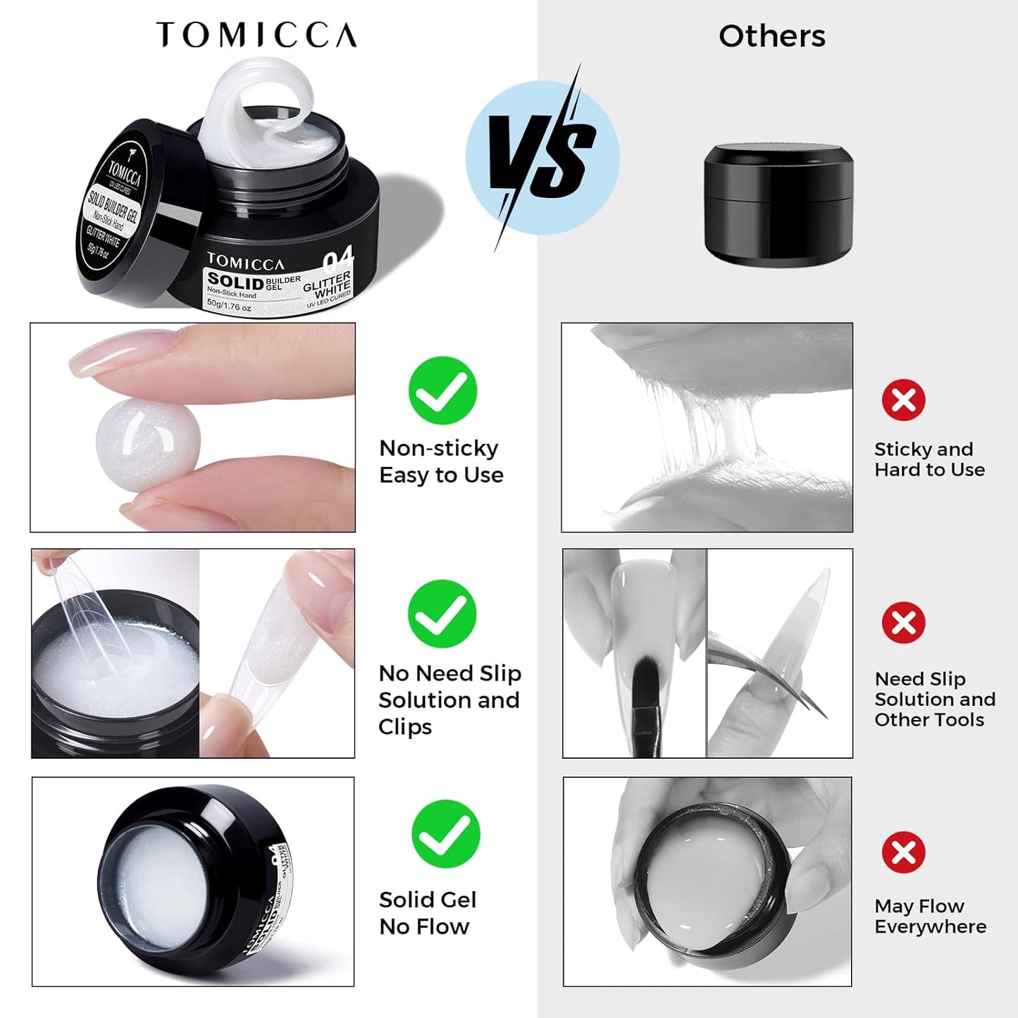 TOMICCA 3D Gel Nail Art, White Sparkles Sculpting Gel for Nail Art 1.76 OZ 3D Nail Hard Gel Nail Gel Nail Extension Gel for Nails Manicure DIY at Home Glitter