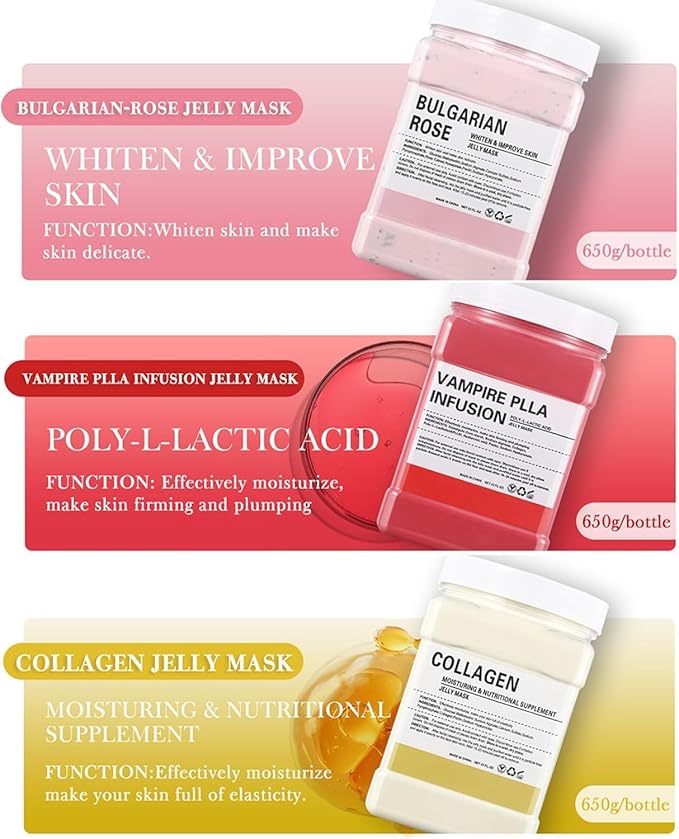 Red Jelly Face Mask Peel Off Powder 650g Moisturizing and Hydrating Repair and Smooth Skin Care for Home Spa Salon (Vampire)