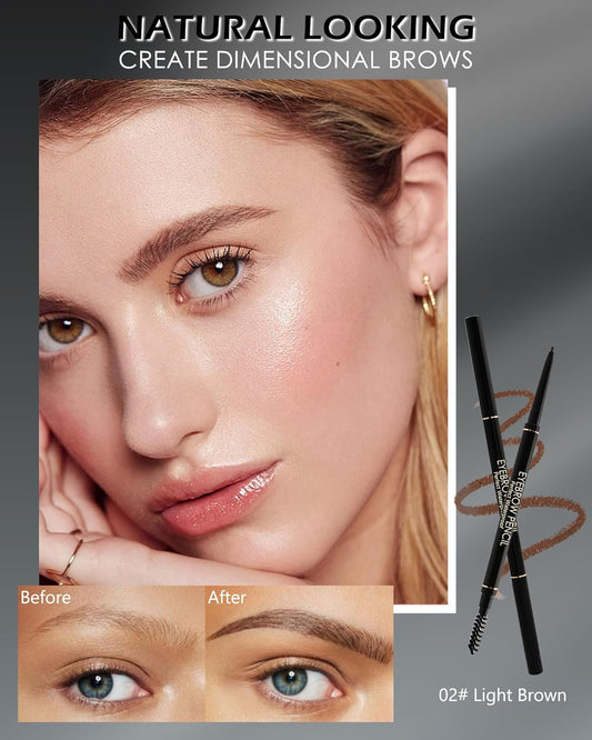 12Pcs Waterproof Light Brown Eyebrow Pencil Set, Professional Brow Micro Eyebrow Retractable Pencil, Ultra Fine Long Lasting for Perfect Eye Liner Brows Eye Makeup Shaping & Filling Brow Gel Pen- 02