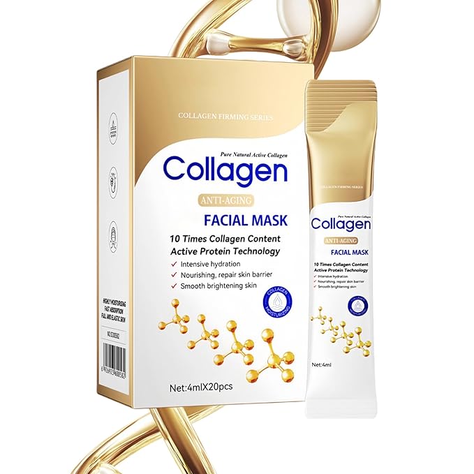 Tenfold Collagen Face Mask, Face Masks Skincare, Hydrates, Moisturizes, Brightens, Firms, and Reduces the Appearance of Fine Lines and Wrinkles, Contains Niacinamide and Hyaluronic Acid (1box)