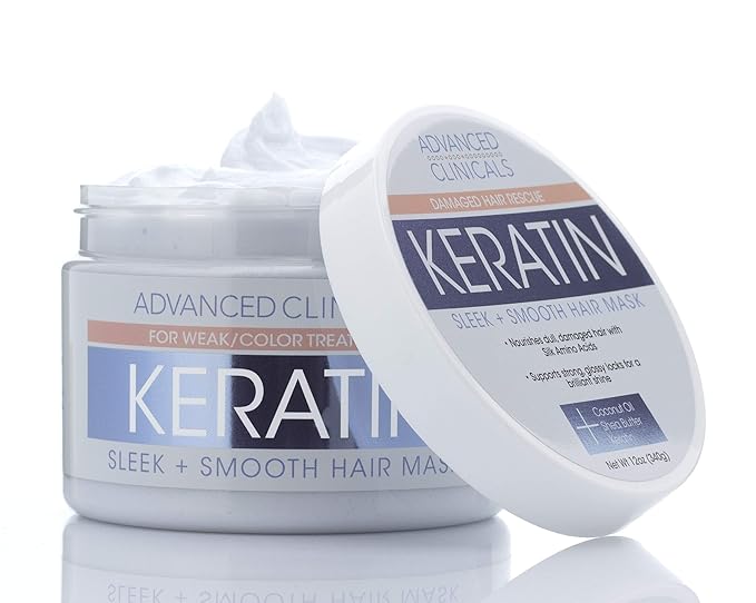 Advanced Clinicals Keratin Hair Mask Treatment, 12 Fl Oz - For Color Treated Hair, Detoxifying Keratin Conditioner To Strengthen Broken, Fortifying Hair Repair Mask With Shea Butter