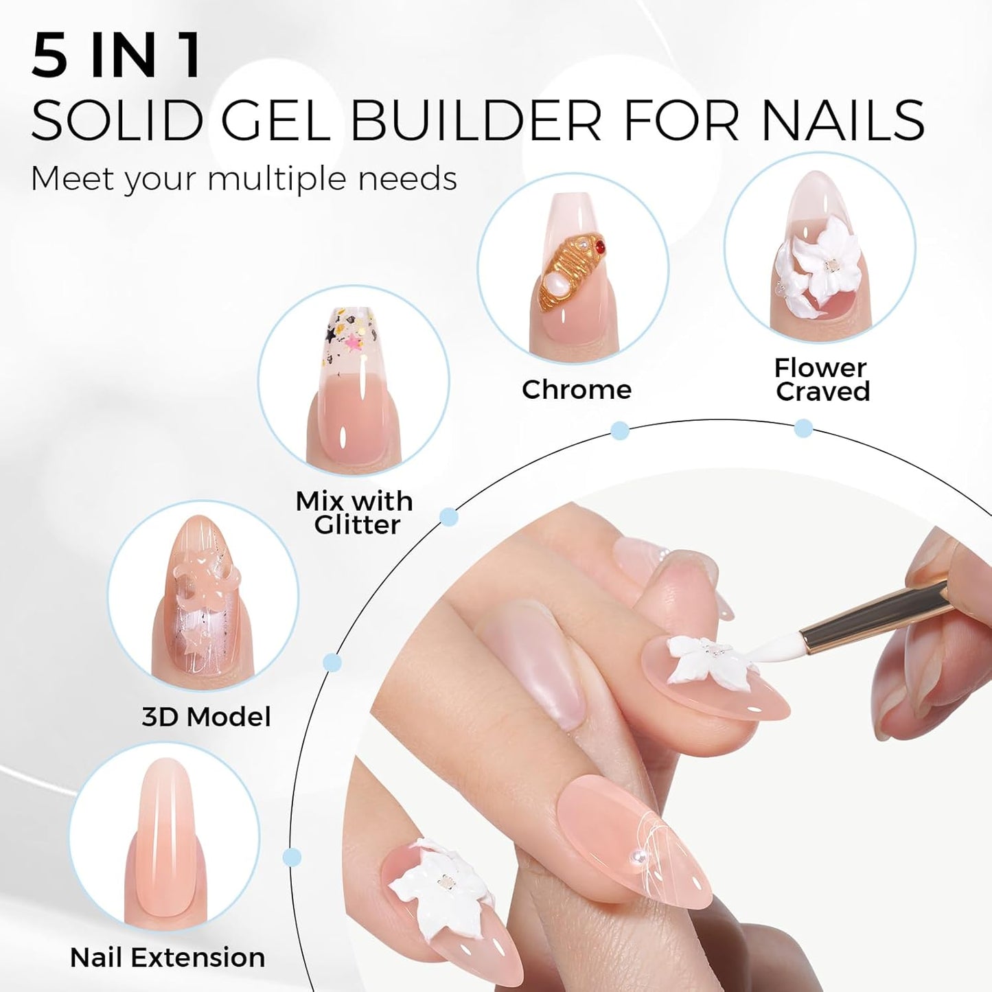 TOMICCA Hard Gel 3D Gel Nail Art Solid Builder Gel for Nails 50g 3D Nail Gel Sculpting Gel for Nail Art Non-Sticky Hand Hard Gel Carving Gel Nail Glue Extension Gel Nude