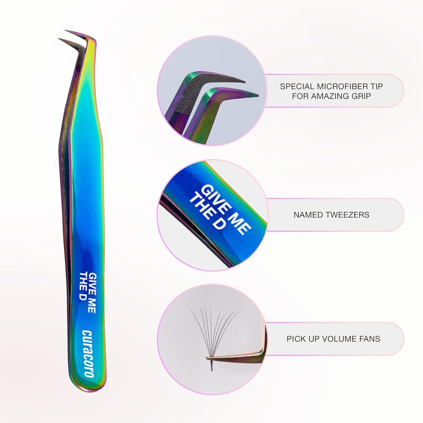 Curacoro Lash Tweezer - Professional & Precision Fiber Tip Grip Lash Tweezers for Eyelash Extensions, Multi Shapes & Purposes Tweezers for Volume, Isolation & Classic Lashes (Galaxy, Give Me the D)