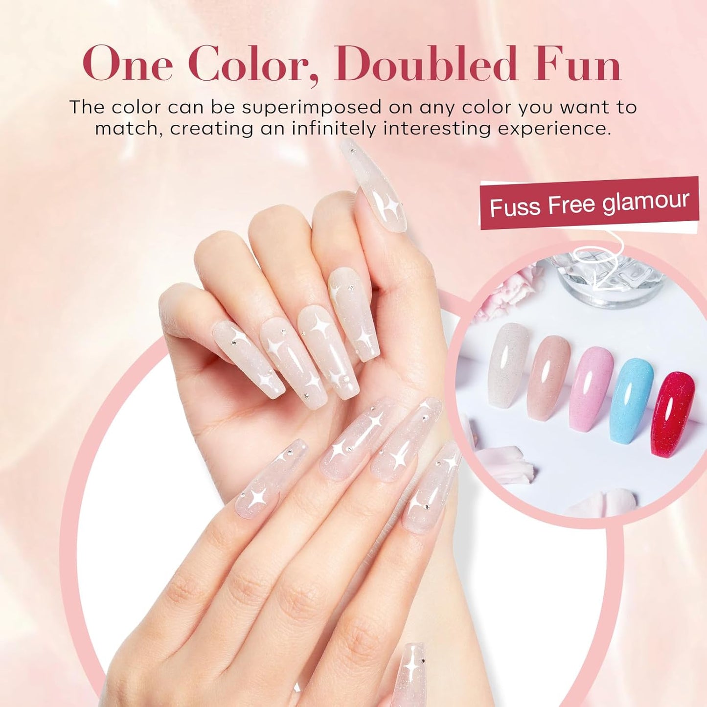 AZUREBEAUTY Jelly Dip Powder Nail Kit, Transparent Glitter Nude Pink Sheer Peach Neutral 4 Colors Dipping Powder Liquid Set with Base/Top Coat Activator for French Nail Art Manicure DIY Home Gifts