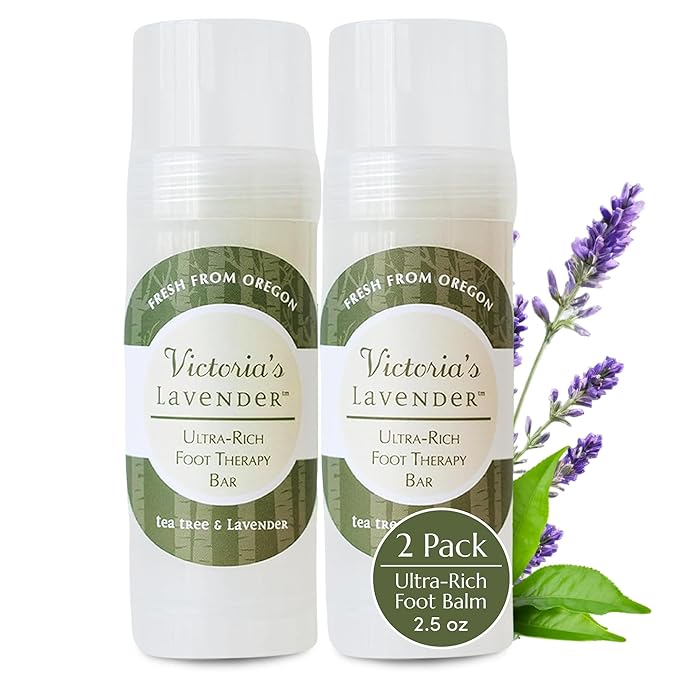 Victoria's Lavender Ultra Rich Foot Balm for Dry Cracked Feet – Cracked Heel Repair & Softener with Tea Tree Oil & Lavender – Dry Heels Treatment for Women & Men – Foot Balm Stick, 2.5 oz, 2-Pack