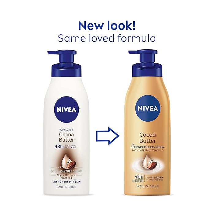 NIVEA Cocoa Butter Body Lotion with Deep Nourishing Serum, Cocoa Butter and Vitamin E, 48-Hour Moisturizing Body Lotion for Dry Skin, Nourishes Dry Skin for Visible Radiance, 16.9 Fl Oz Pump Bottle