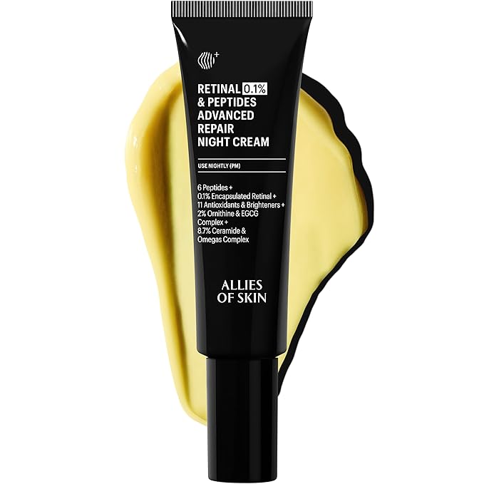 Allies of Skin Retinal 0.1% Peptides Repair Night Cream with 0.1% Encapsulated Retinal, 6 Peptides, 2% Ornithine & EGCG Complex, 8.7% Ceramides & Omegas Complex