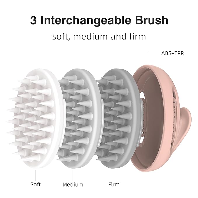 Hair Massager Scalp 3 in1 Scalp Scrubber Silicone Scalp Massager with Three Bristles-Soft, Medium and Hard Brush for Men Women and Pets,Pink