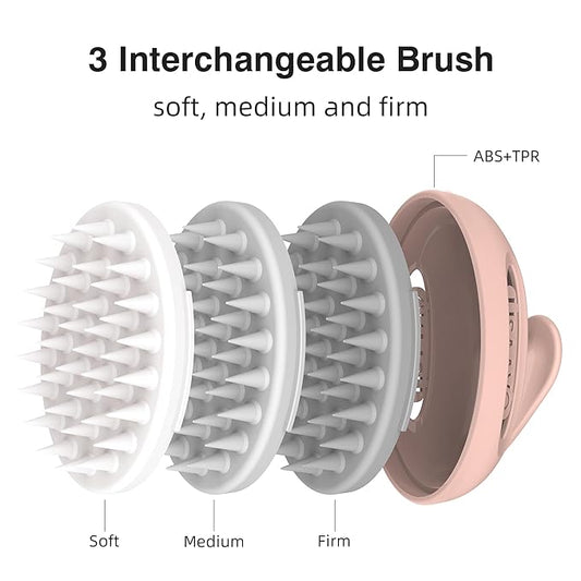 Hair Massager Scalp 3 in1 Scalp Scrubber Silicone Scalp Massager with Three Bristles-Soft, Medium and Hard Brush for Men Women and Pets,Pink