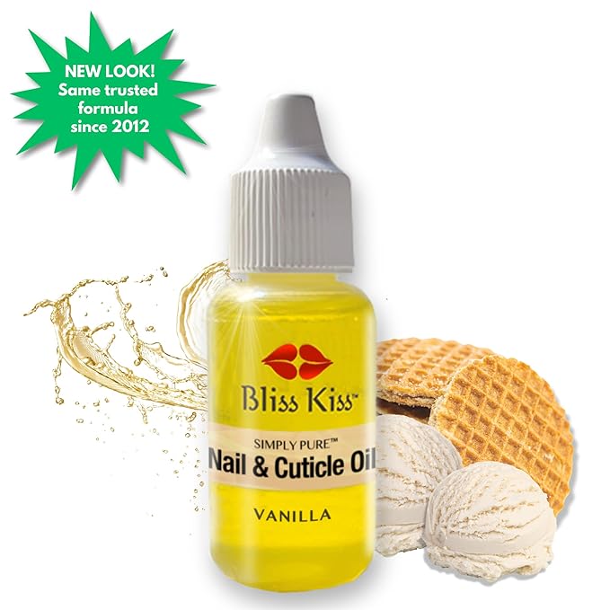 Bliss Kiss | Vanilla Fragrance | Nail Oil Cuticle Dropper w/Vitamin E & Jojoba⏤Nail Strengthener Nail Growth Serum for Brittle Peeling Breaking Thin Nails | 0.5oz |