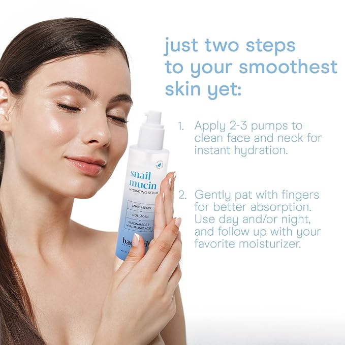 Baebody Snail Mucin Serum Moisturizer 3.38 fl.oz 100ml, Hydrating Serum for Face with Collagen - Snail Mucin Moisturizer for Youthful Smooth Skin