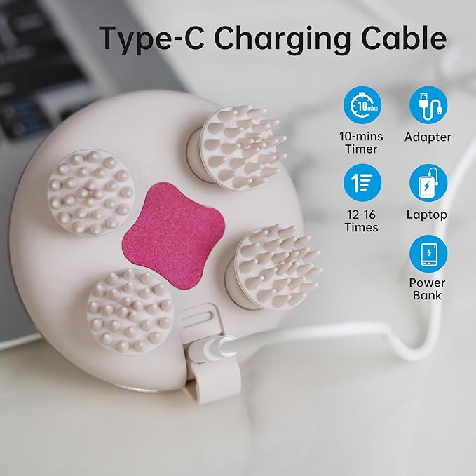 COMFIER Cordless Scalp Massager Hair Growth with 3 kneading Modes, Gifts,Waterproof Head Massage with 8 Claws for Deep Cleansing,Head Scratcher,Body Massager for Stress Relief,Cat Massage