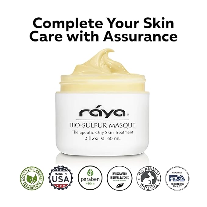 Raya Bio-Sulfur Masque (708) | Facial Clay Mask for Deep Pore Cleansing, Exfoliating Face Pack for Oily, Break-Out Skin | Vitamin-B and Bio Sulfur Formula to Control Oiliness | Skincare Face Mask