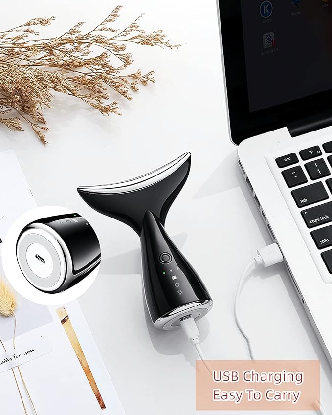 Face and Neck Massger for Skin Care Electric Face Neck Lifting Massager with 45℃ Heat & 3 Massage Modes for Wrinkles Facial Neck Massager (Black)