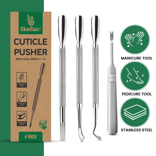 Cuticle Pusher Double Ended Sharp Edge Spoon Shaped Set, Salon Quality Stainless Steel Metal Manicure Pedicure Nail Polish Remover Cleaner Tools for Fingernails Toenails
