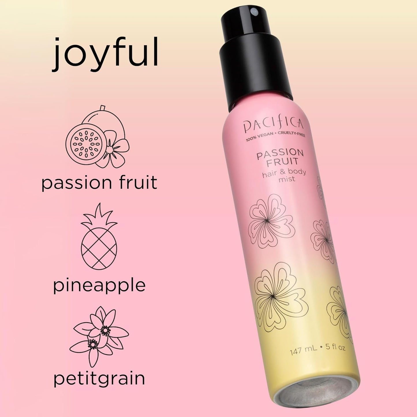 Pacifica Hair Mist Perfume & Full Body Spray for Women - Passion Fruit Body Mist Fragrance w/Pineapple, Orange Blossom, Vanilla, Sandalwood & Bergamot – Alcohol-Free, Vegan & Cruelty-Free, 5 oz