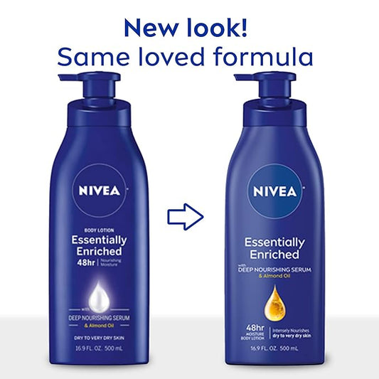 NIVEA Essentially Enriched Body Lotion for Dry Skin, 16.9 Fl Oz Pump Bottle
