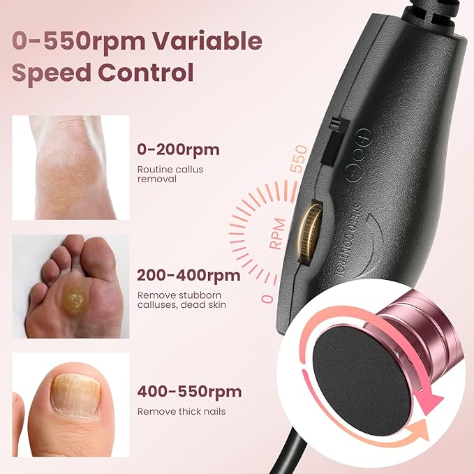 Electric Callus Remover for Feet, Adjustable Speed Foot Callus Remover, Professional Pedicure Tools for Feet with 60 Pcs Replacement Sandpaper Disc, Foot Scrubber for Dead Skin and Calluses