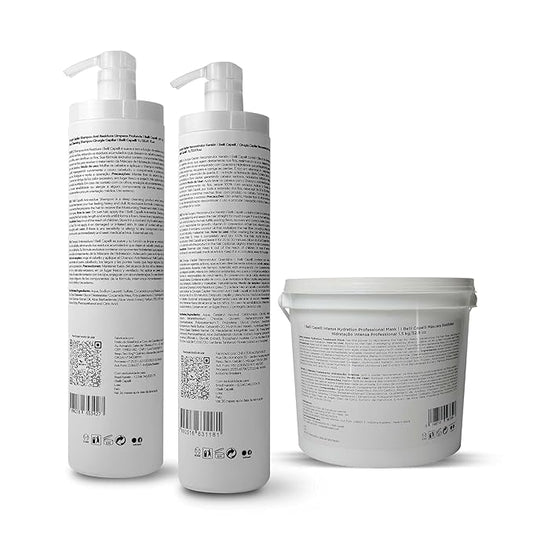 Ravenna Cirugia Capillar Kit - Shampoo + Hair Surgery System (1 Kg/35.2 fl oz) Formaldehyde-Free + Hair Mask for Damaged Hair (1,5 Kg/52.9 fl oz) - Straightening & Moisture for All Hair Types (3 Pack)