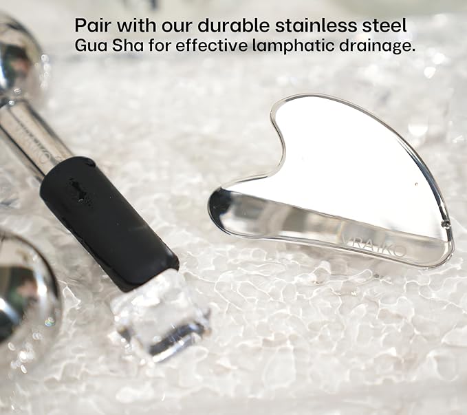 ICE Globes for Facials & Gua Sha Set, Gua Sha Facial Tools and Cryo Sticks with Unbreakable Steel, Face Massager Cooling Rollers for Dark Circles, Puffiness and Lymphatic Drainage (Black)