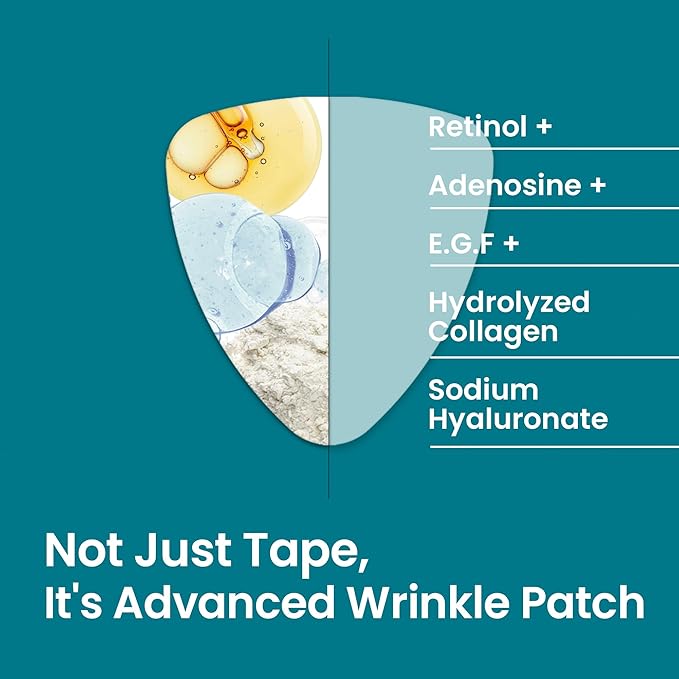 Advanced Wrinkle Patches 60ct Smile Line, Frown Line Wrinkle Patches for Facial Korean Skin Care Face Wrinkle Tape Invisible Overnight with Retinol & Collagen (Small (Face))