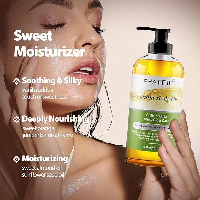 Vanilla Body Oil & Sandalwood Body Oil 260ML, Premium Body Oil for Moisturizing Skin
