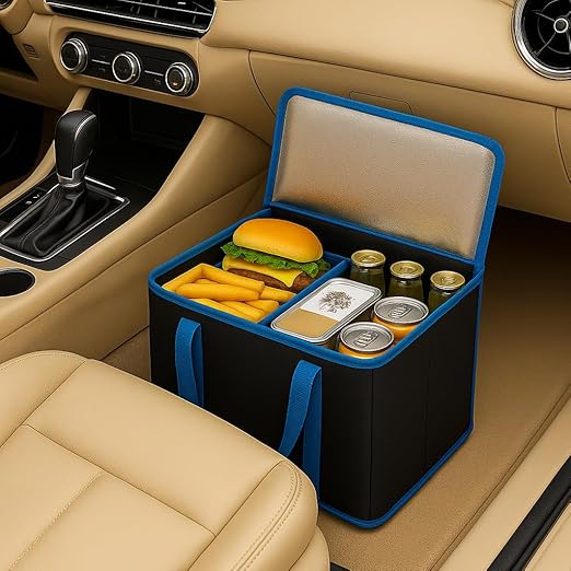 2-Pack Trunk Organizer for Car - Car Organizer, Foldable Trunk Organizer for SUVs & Sedans, Sturdy Car Organization for Car Accessories, Tools, Sundries, Black, 2 Compartments Insulated Picnic Basket