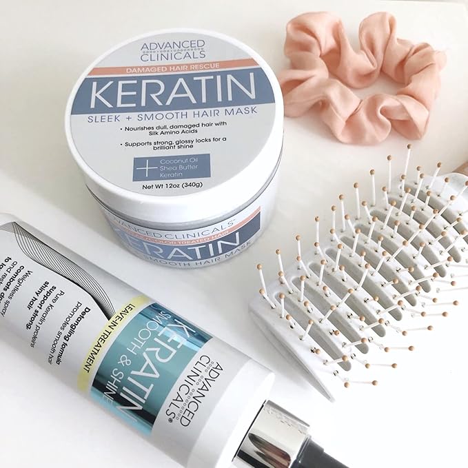 Advanced Clinicals Keratin Hair Mask Treatment, 12 Fl Oz - For Color Treated Hair, Detoxifying Keratin Conditioner To Strengthen Broken, Fortifying Hair Repair Mask With Shea Butter