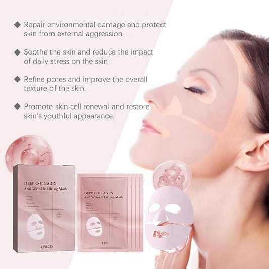 Collagen Overnight Face Mask - Face Mask Skin Care - Hydrating Face Masks for All Skin Types - Facial Masks for Women Skin Care - Deep Collagen Anti Wrinkle Lifting Mask - Spa Gifts for Women (4pcs)