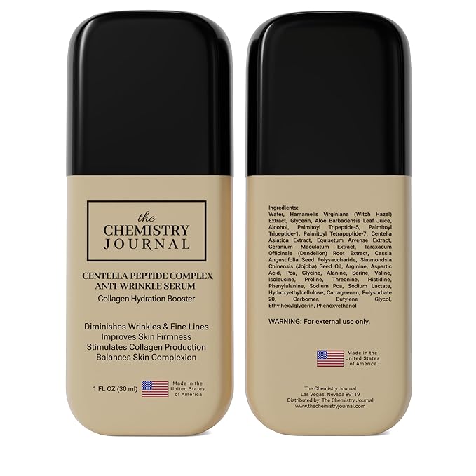 Centella Peptide Complex Anti Wrinkle Serum-Powerful Nighttime Collagen Hydration Booster, Tightens Skin and Reduces Fine Lines & Wrinkles. Made in the United States of America.