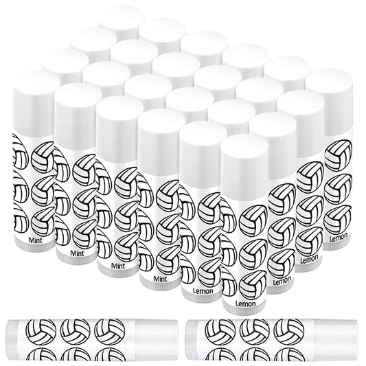 24 Pcs Lip Balm Team Gifts Party Favors - Volleyball Lip Balm Gift for Team Party Guest Supplies (White)
