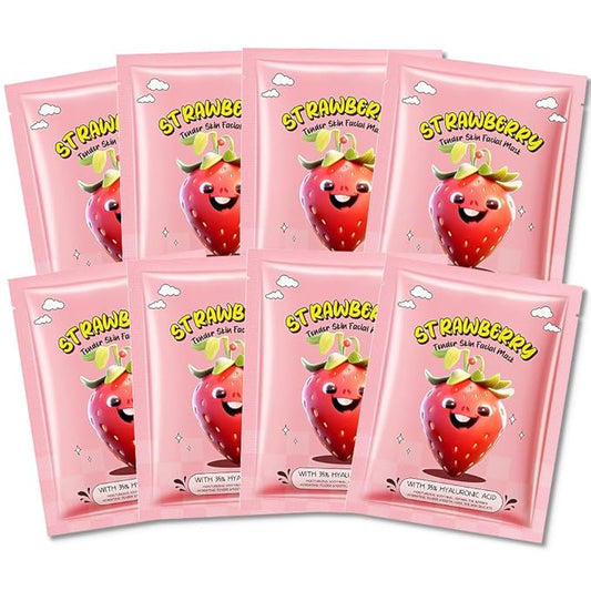 8 Pack Strawberry Fruit Face Masks for Kids,Hydrating Spa Face Mask For Sensitive Skin,Moisturize,Soothing,Nourish for All Skin Types,Natural Skin Care Spa Face Mask for Women Men Girls