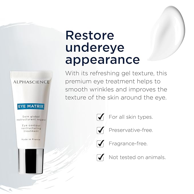 ALPHASCIENCE Eye Matrix - Eye Treatment Gel - Hydrating & Smoothing - Rich Formula for Dark Circles, Puffiness, Wrinkles & Fine Lines - Fragrance & Preservative-Free - 15 ml / 0.50 fl. oz.
