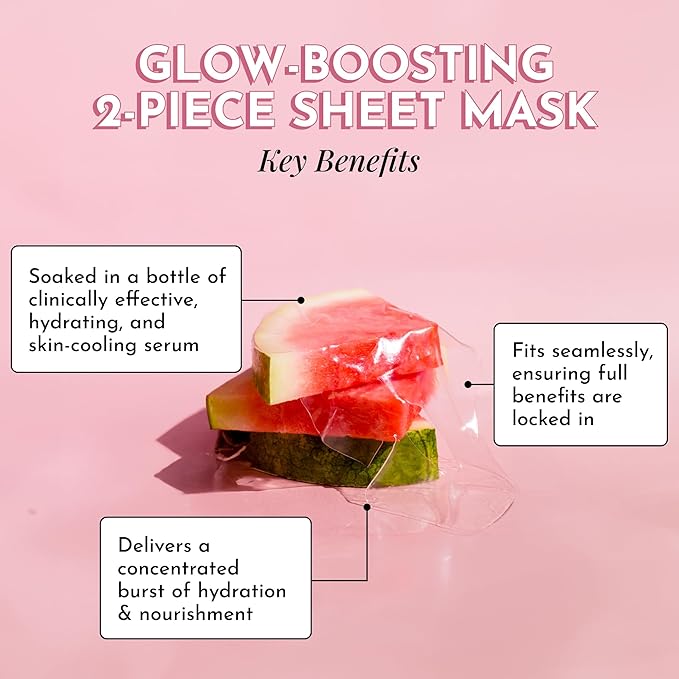 Glow Recipe Watermelon Glow Jelly Sheet Mask Bundle (3 Count) - Disposable Hydrogel Face Mask with Centella Asiatica & Hyaluronic Acid - Skin-Cooling Serum to Soothe & Replenish Dehydrated Skin